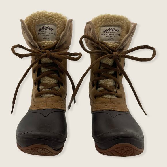 The North Face Brown Leather Waterproof Primaloft Faux Fur Shearling Duck Boot 7 - Picture 4 of 10